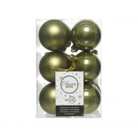 12 onbreekbare kerstballen mos groen 6 cm