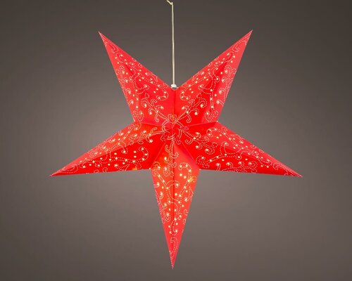 Papieren kerstster lamp batterijen 60 cm rood