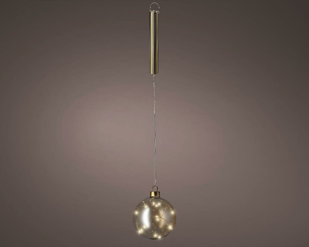 Kerstbal met 15 LED lampjes - 10cm - Amber glas