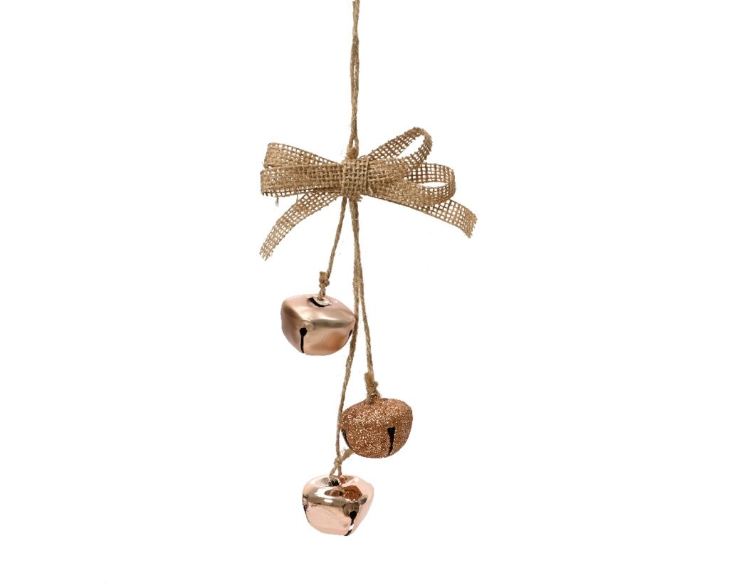 Kersthanger ijzer met bellen 14 cm rose gold