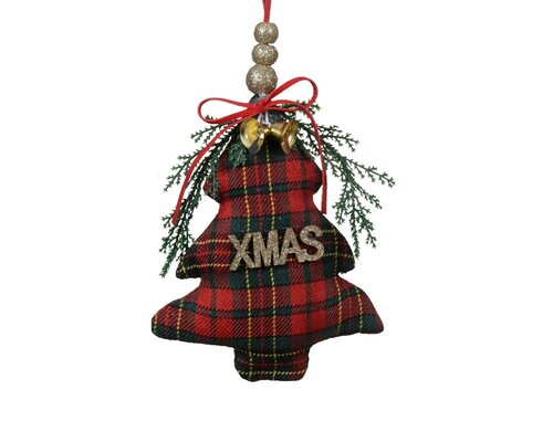 Xmas kerstboom katoen groen/rood 15 cm