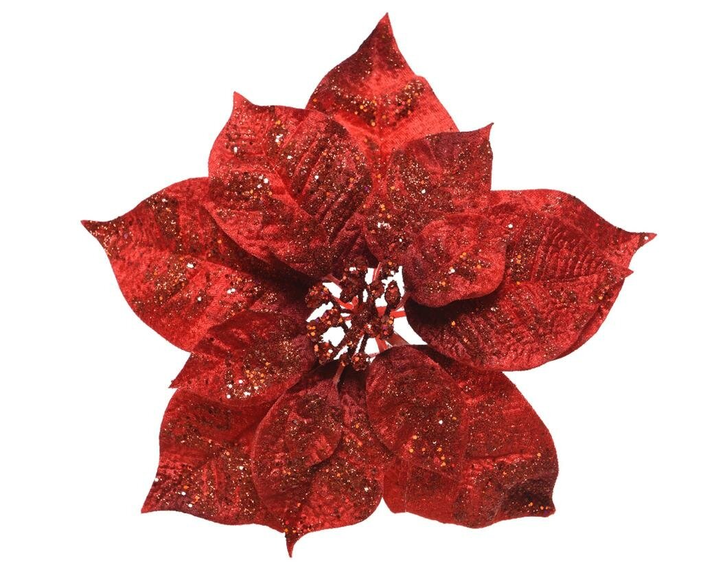 Poinsettia op clip 26 cm rood