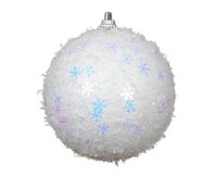 Kerstbal foam 8 cm wit met sneeuwvlokken