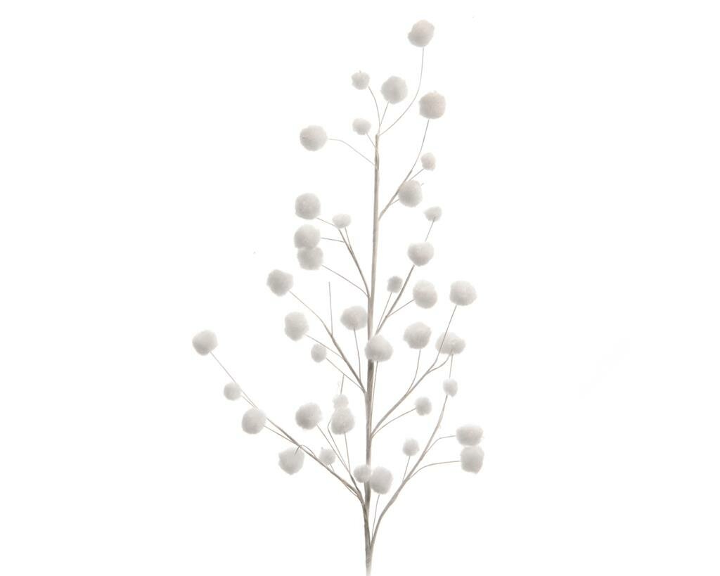 Decoratieve tak met sneeuwballen 55 cm wit